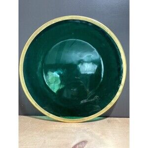 14 1/2" Emerald Green Glass Serving Tray w Gold Rim MCM, Heavy